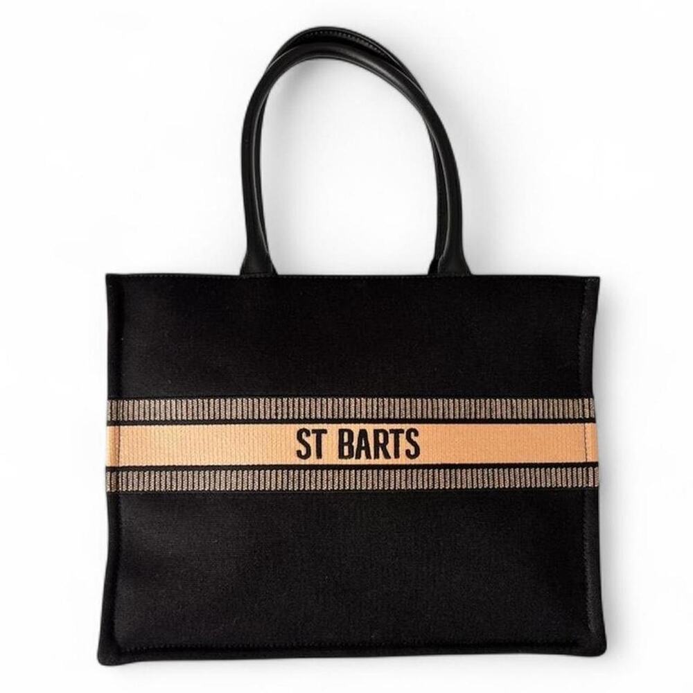 Steve Madden Black St Barts Canvas Tote Travel Vacation Bag Y2K Minimalist